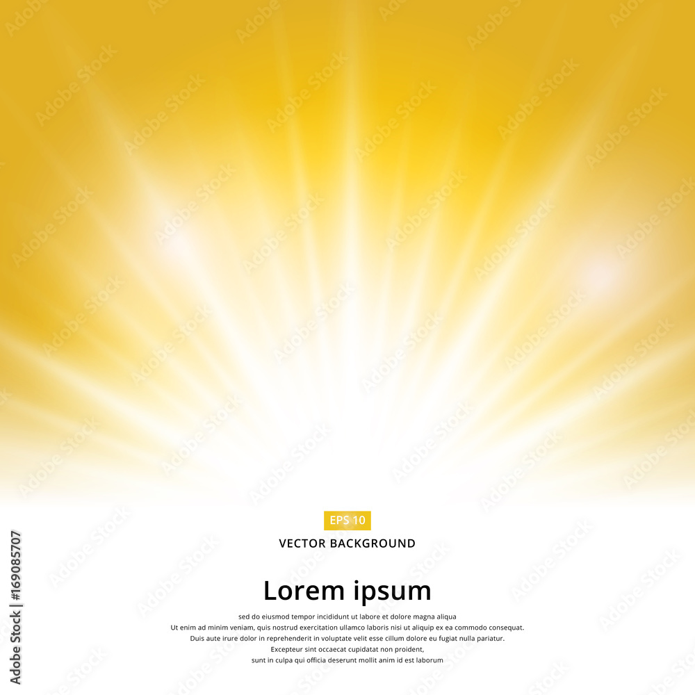 Fototapeta premium efekt światła słonecznego blask na żółtym tle z miejsca na kopię. Streszczenie wektor