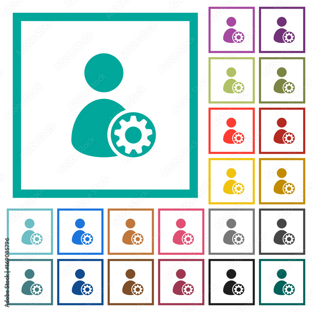 User account settings flat color icons with quadrant frames User account settings flat color icons with quadrant frames