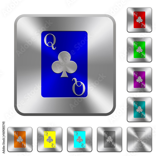 Queen of clubs card rounded square steel buttons