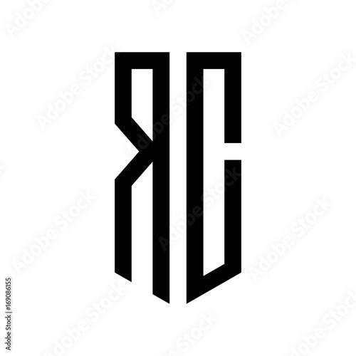 initial letters logo rc black monogram pentagon shield shape