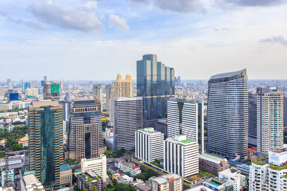 Bangkok city skyline aerial view at day time and skyscrapers of midtown bangkok.