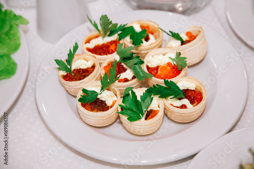 Appetizer of red caviar