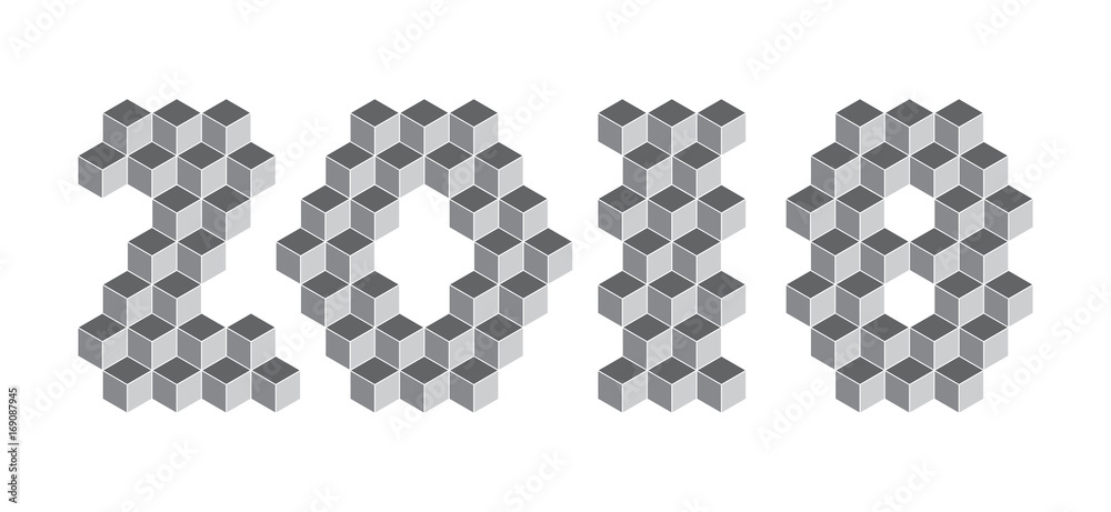 2018 digits from isometric cubes. Pseudo three dimensional 2018 digits from isometric cubes. Pseudo three dimensional