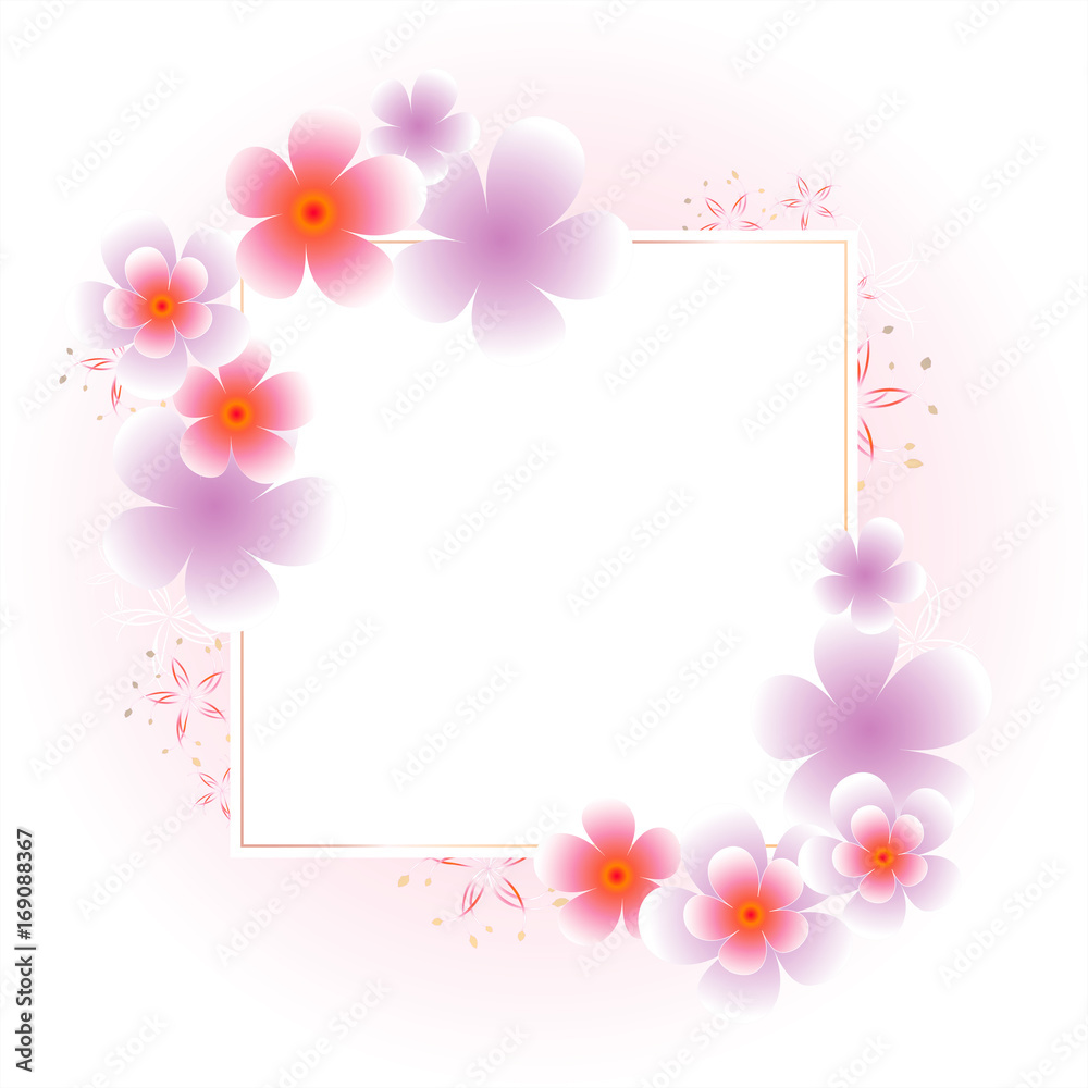 Flowers frame. Violet Sakura Flowers frame isolated on White Pink background. Vector Flowers frame. Violet Sakura Flowers frame isolated on White Pink background. Vector