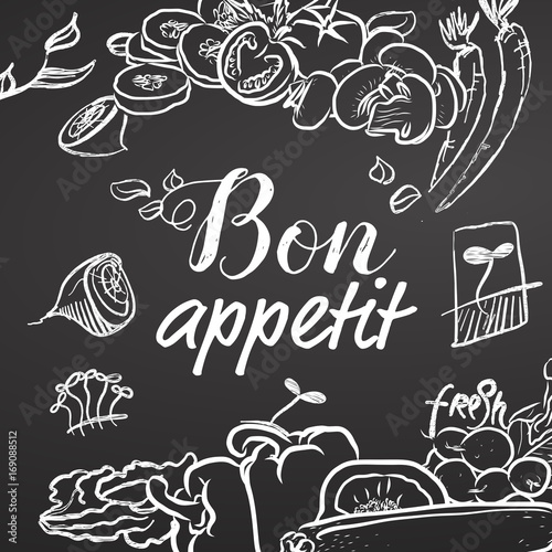 Bon Appetit Chalk Sketch on Blackboard