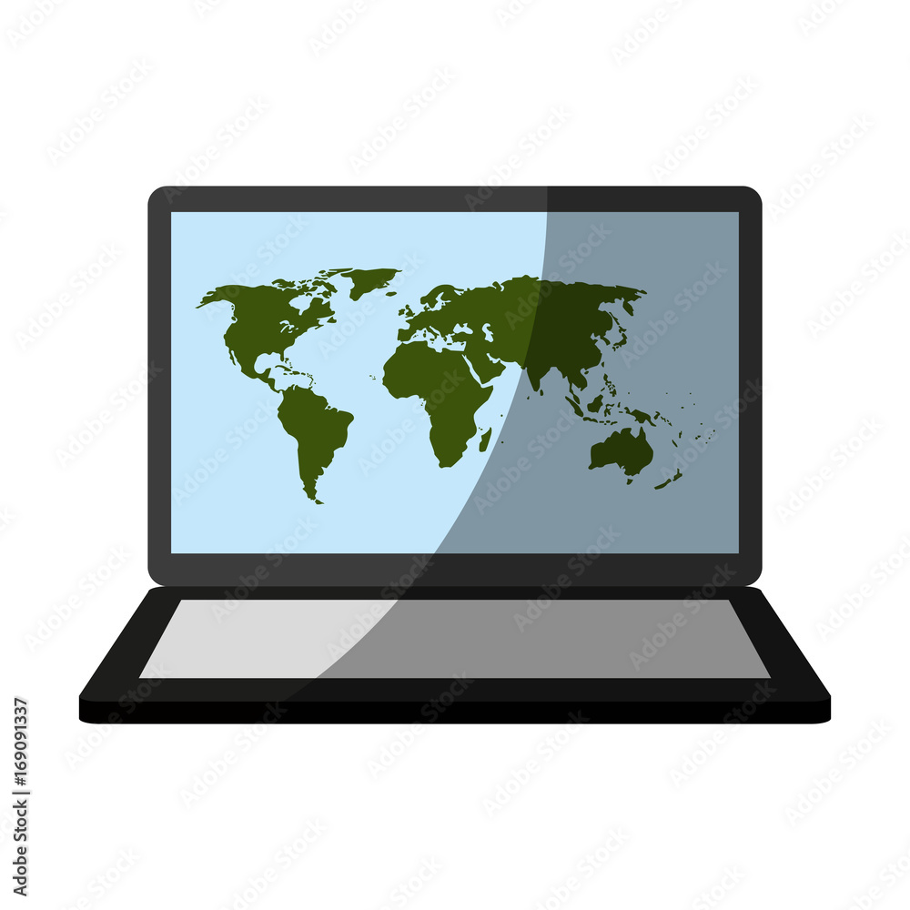 laptop computer with world map on screen icon image vector illustration design laptop computer with world map on screen icon image vector illustration design