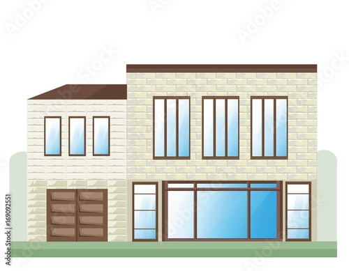 White Stone house facade Vector. Architecture detailed building front view