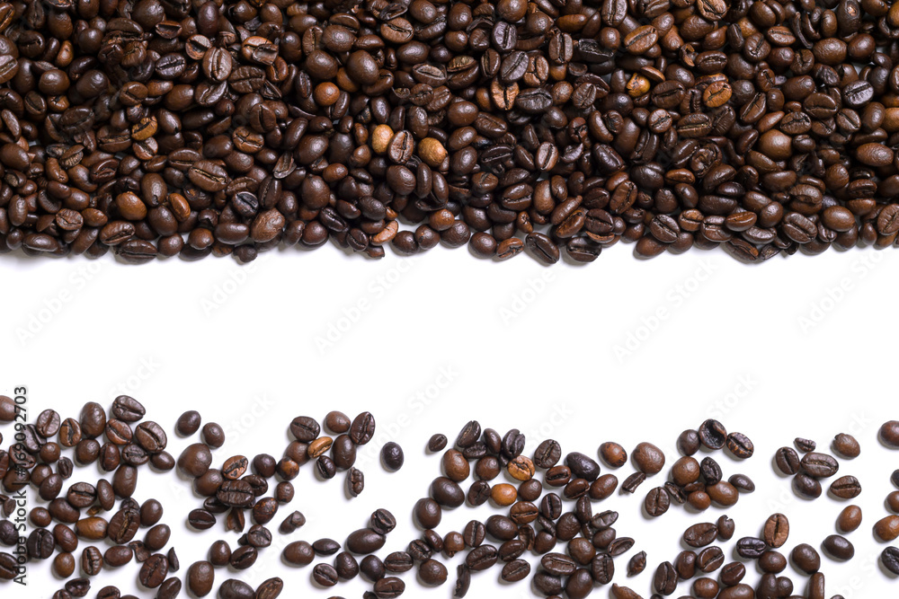 White background with coffee beans on the side White background with coffee beans on the side