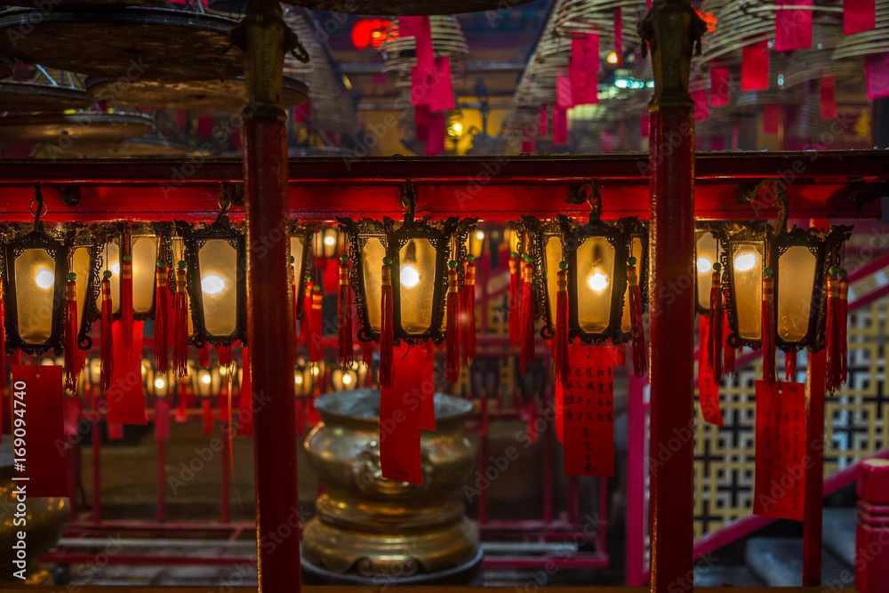 Inside Buddhist temple, Hong Kong, China