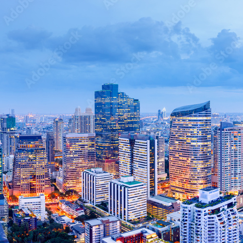 Photography Bangkok financial district, business building and shopping mall center at Southe