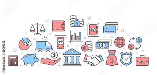 Bank. Illustration with icons.