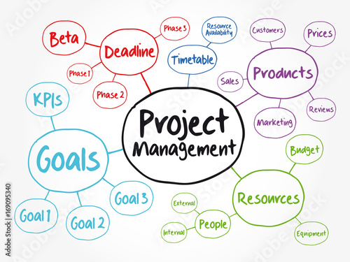 Project management mind map flowchart, business concept for presentations and reports