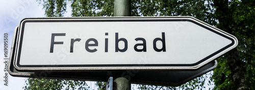 German sign “Freibad” (translation: open air swimming pool).