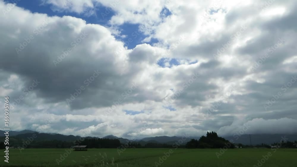 田舎の田んぼと青空タイムラプス