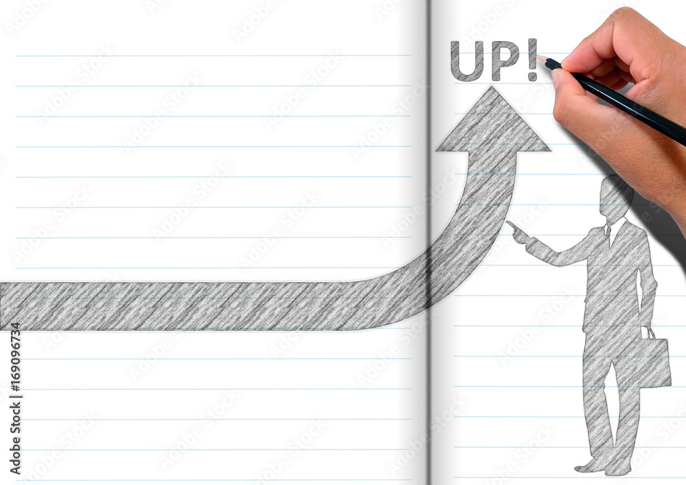 矢印を上に向けるビジネスマンのシルエットとノートの背景 Stock Illustration Adobe Stock