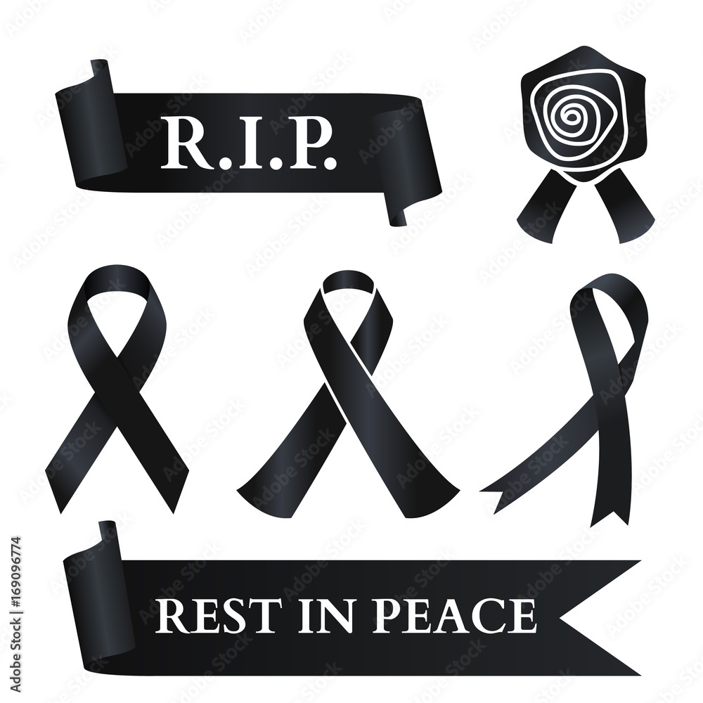 Black ribbon for rest in peace (R.I.P.) vector set design Stock ...