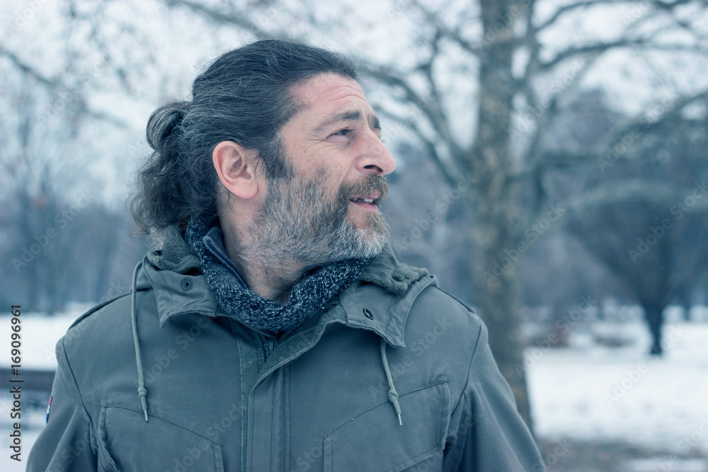 Handsome unshaven middle aged man