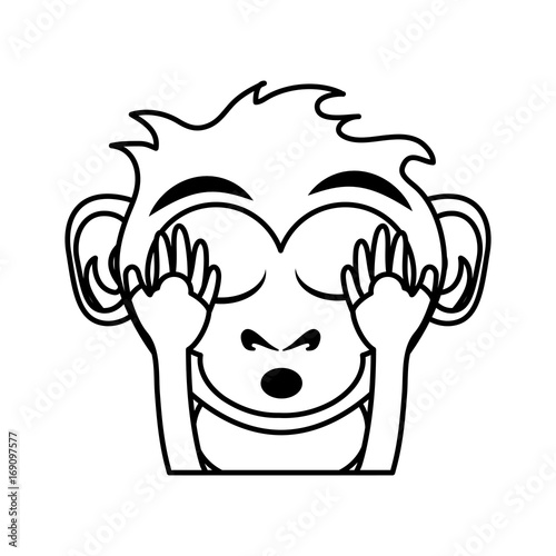 relaxed or in bliss cute expressive monkey cartoon icon image vector illustration design black line