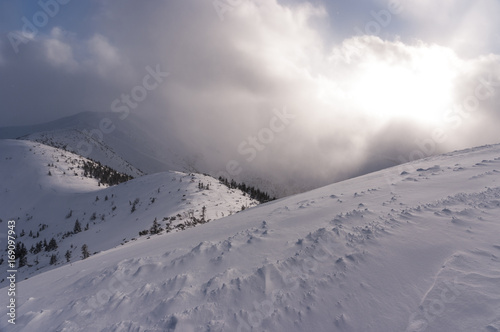 Panorama mountain winter landscape. Western Tatras.