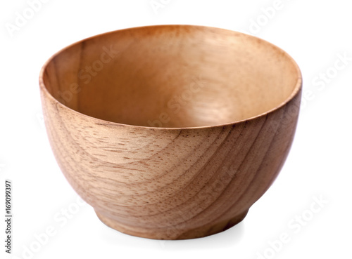 wooden bowl isolated on white background