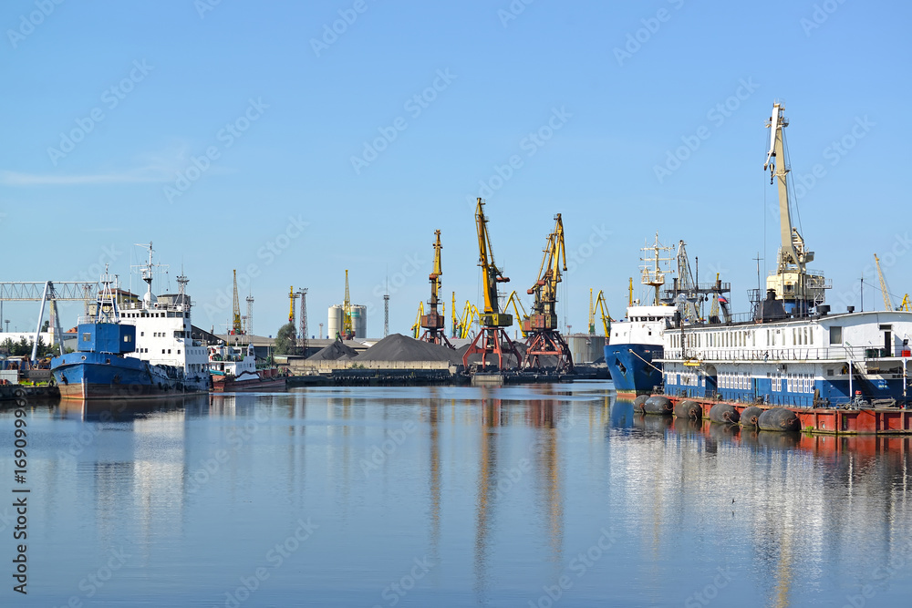 View of the Kaliningrad trade seaport in sunny day