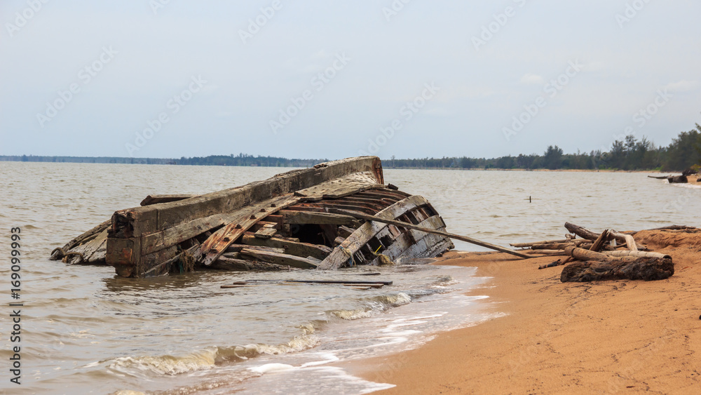 Overturned boat on beach