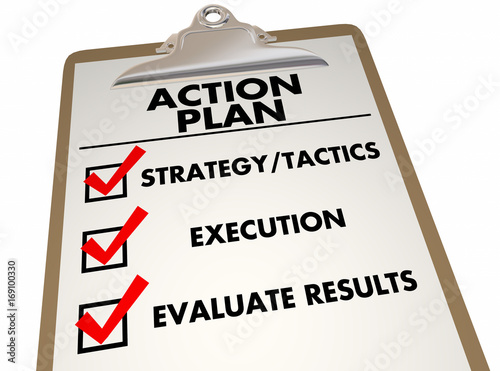 Action Plan Clipboard Checklist Strategy Tactics 3d Illustration