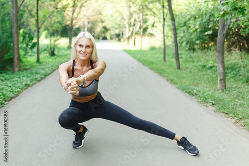 Photo of young athlete on stretching