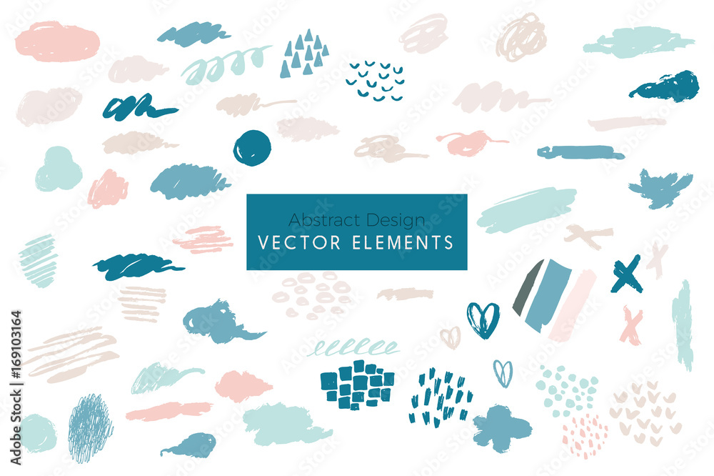 Set of Vector Abstract Brush Strokes, Hand Painted Design Elements, Organic Shapes, Abstract Backgrounds