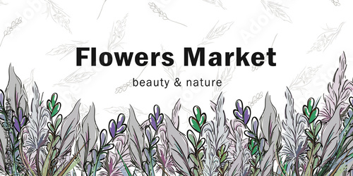 Vector composition of meadow flowers. Ticket, voucher, banner, card