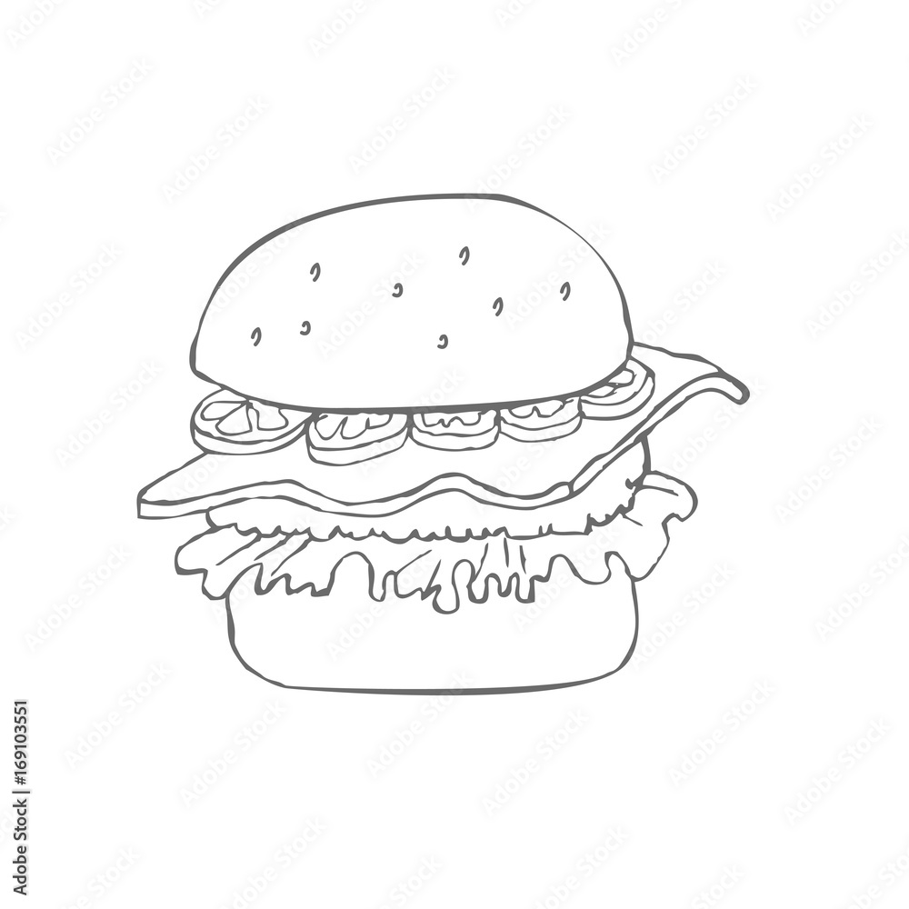 Hamburger hand drawn vector llustration sketch for design Hamburger hand drawn vector llustration sketch for design