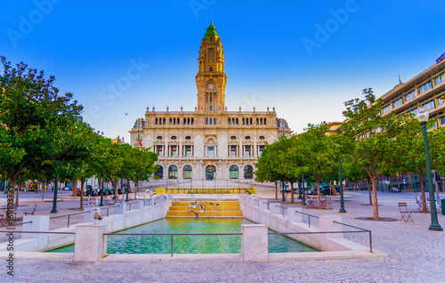 Artistic landmark architecture of Camara Municipal in Porto city near Liberty square  Portugal