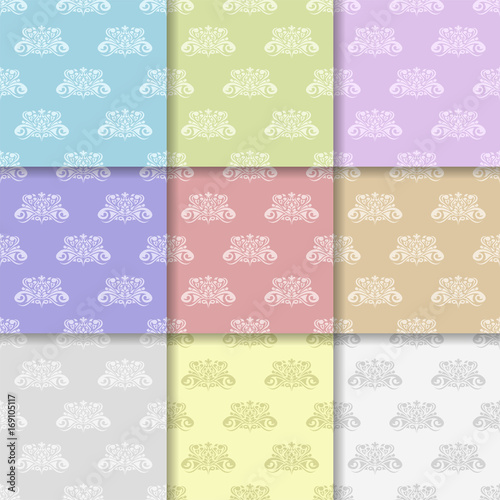 Wallpaper set of colored floral seamless patterns