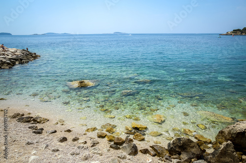 Rocky beach at Adriatic sea in Mlini, Croatia. 
