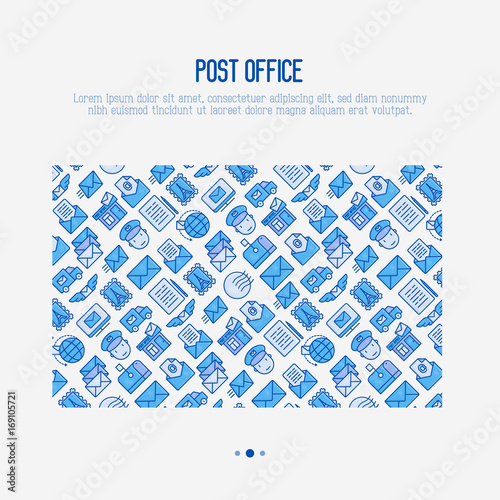 Post office concept with thin line icons. Symbols of shipping, delivery, packaging. Vector illustration for banner, web page, print media.