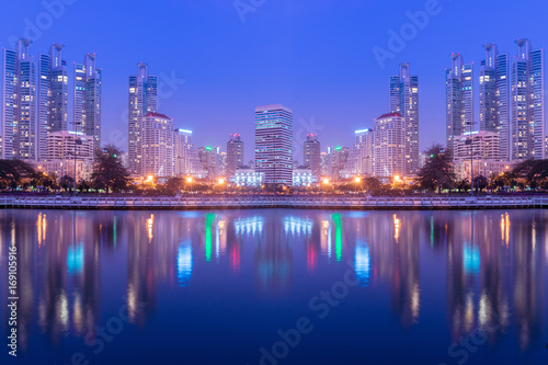 Bangkok city office buildings abstract reflection.