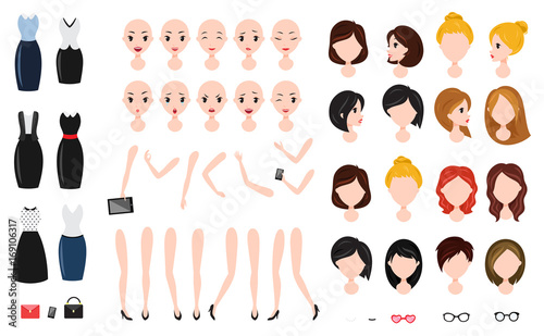 Woman character creation set. Self-confident businesswoman, attractive assistant, effective salesperson, girlboss.