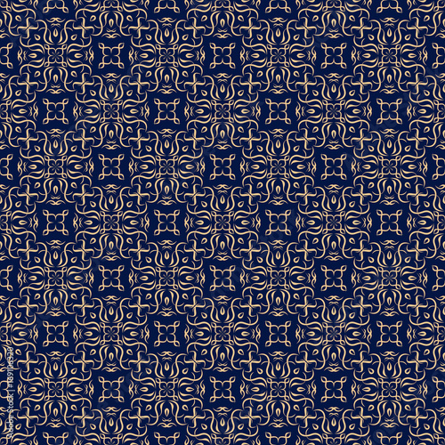 Vintage golden blue floral seamless pattern