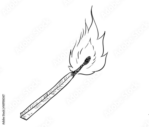 Hand drawing of fire burning Match -Vector Drawn Illustration