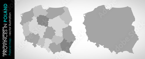 Wektorowa mapa województw w Polsce MONOCHROMATYCZNA