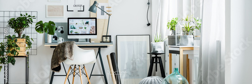 Panorama of freelancer's apartment interior photo