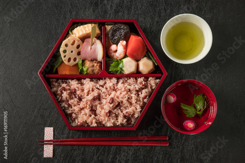 赤飯　rice boiled with red beans japanese food photo