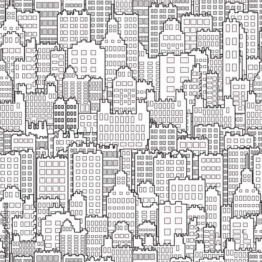 Seamless Background With City Building Monochrome