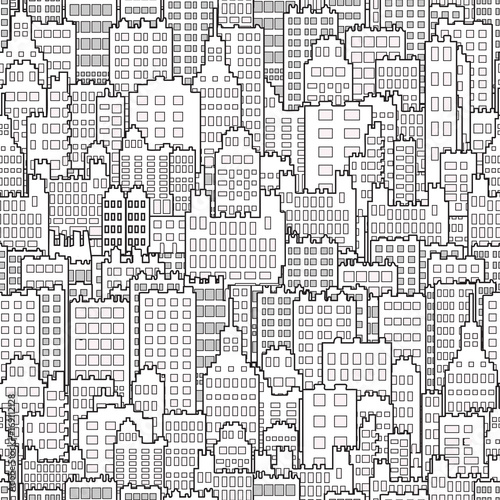 Seamless Background With City Building Monochrome