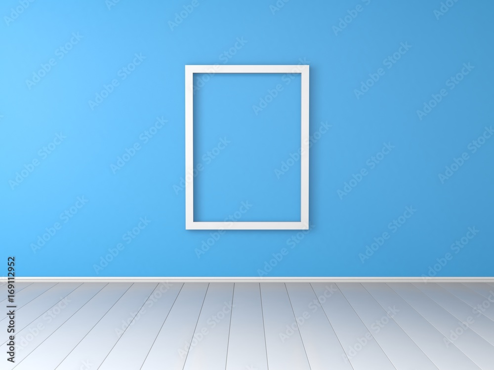 White empty frame on the blue wall White empty frame on the blue wall