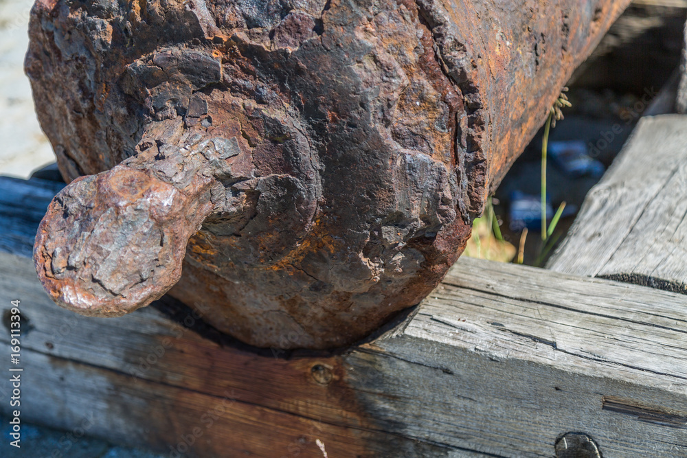 Close-Up Of The old rust gun on the battleship. Close-Up Of The old rust gun on the battleship.