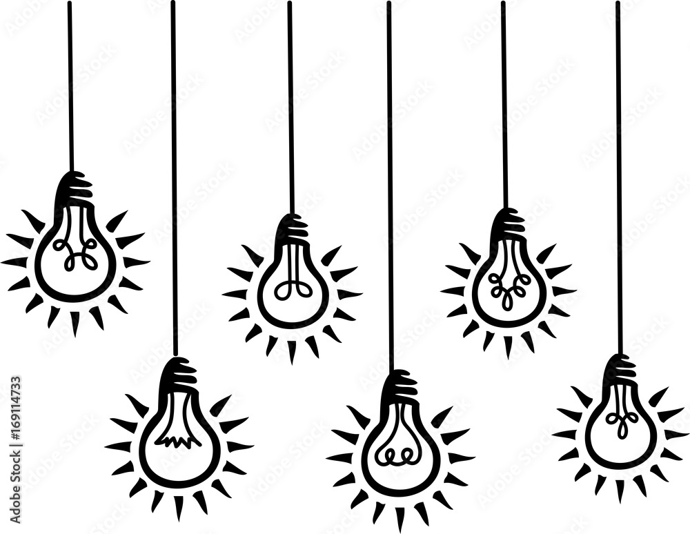 Hand Drawn Light Bulbs Hanging Shining Graphic Vector Icon Symbol Illustration Hand Drawn Light Bulbs Hanging Shining Graphic Vector Icon Symbol Illustration