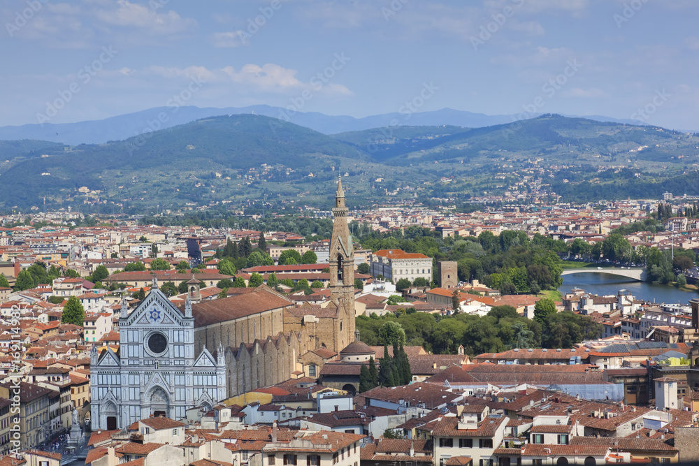 Fototapeta premium Toskana-Panorama, Florenz mit Santa Croce und Arno