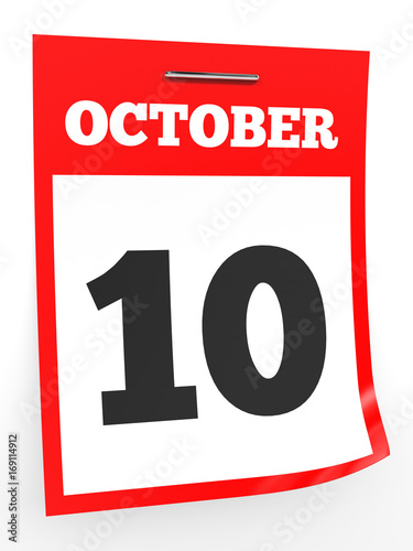 October 10. Calendar on white background.