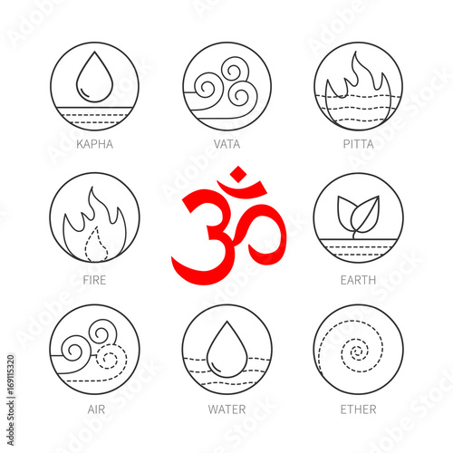 Ayurveda icons set, thin vetor signs